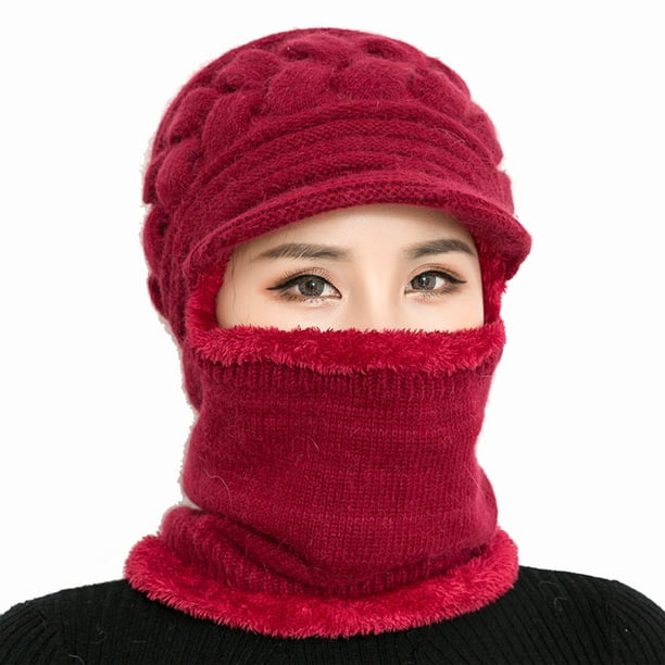 Flmtop mode couleur unie cache-cou hiver femmes bonnets chapeau masque ski  casquette cagoule 