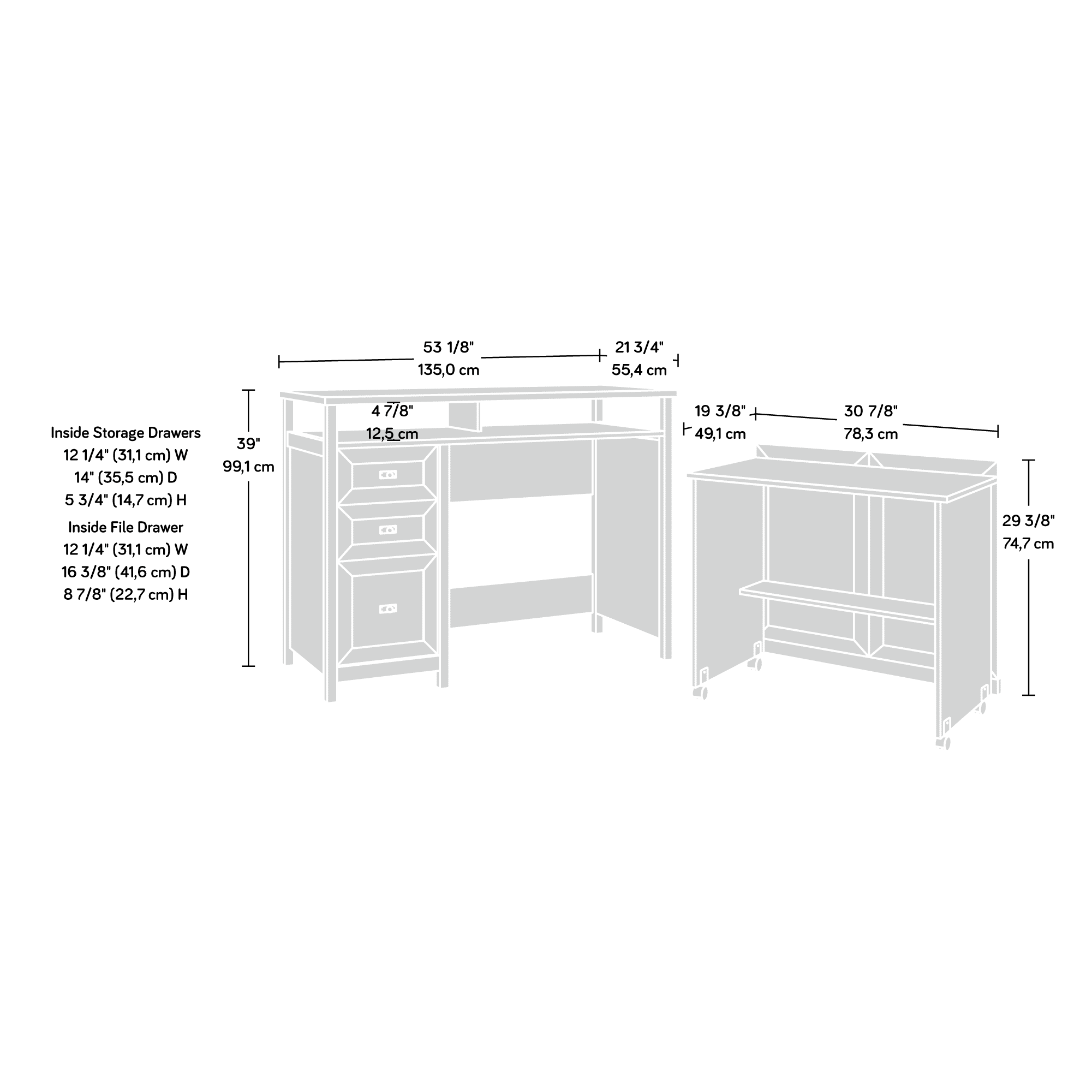 Sauder Cottage Road TV Credenza with Hidden Pull-Out Desk, White 