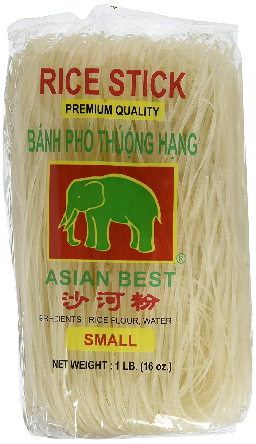 Asian Best Premium Rice Stick Noodle Small 16oz (6 Pack) Plus one NineChef Brand long handle Spoon