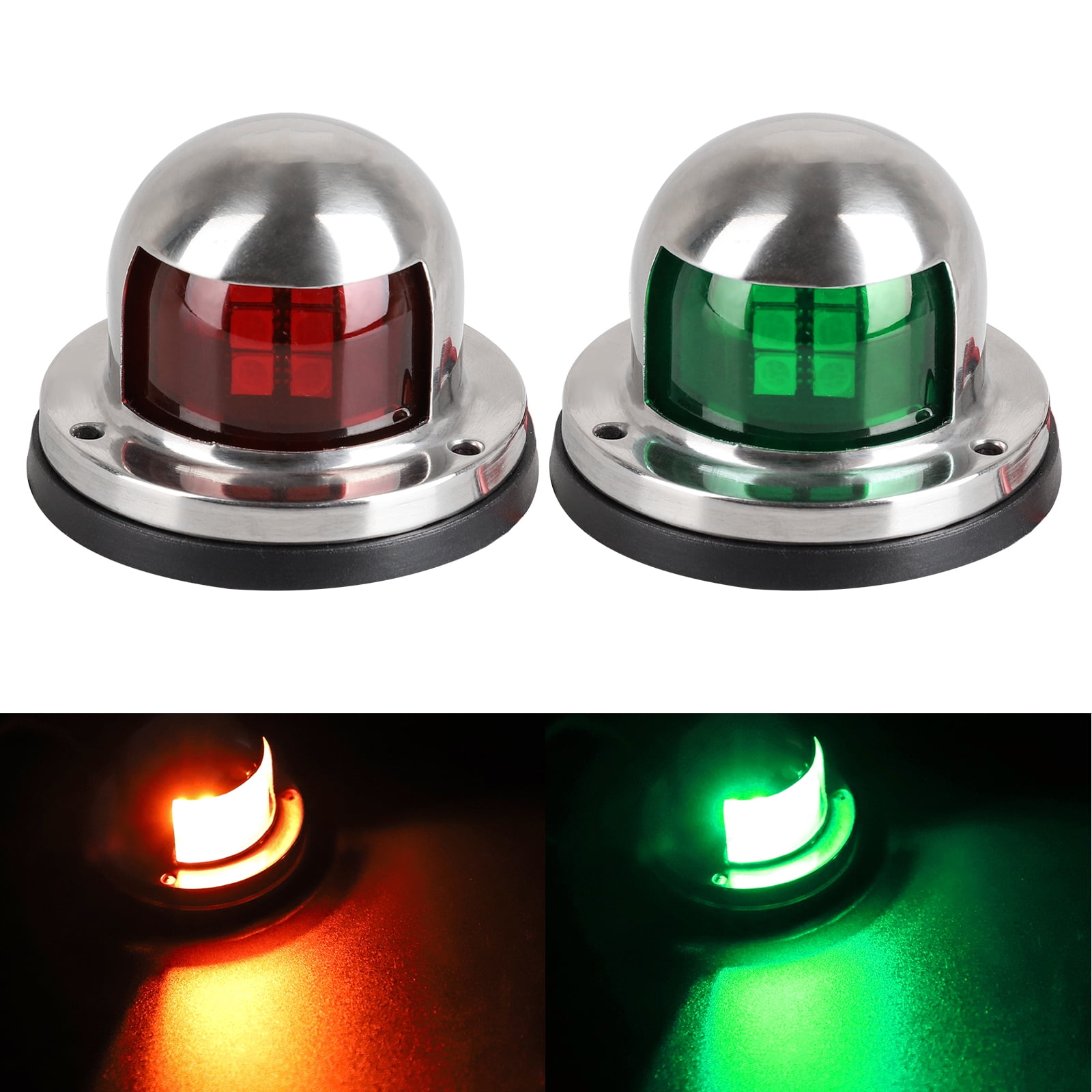 12V//24V LED Navigation Signal Light Marine Boat Stainless Steel Red and Green LED Navigation Signal Lamp Yacht Accessory Tools