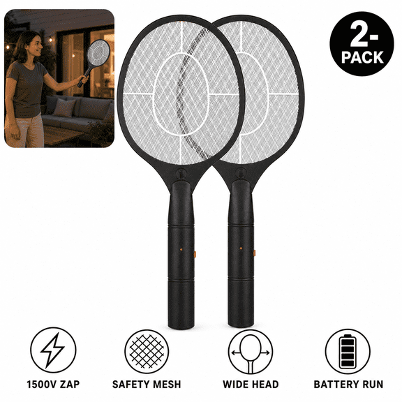 2-pack Electric Bug Swatter for Home Use, 18 In, Black