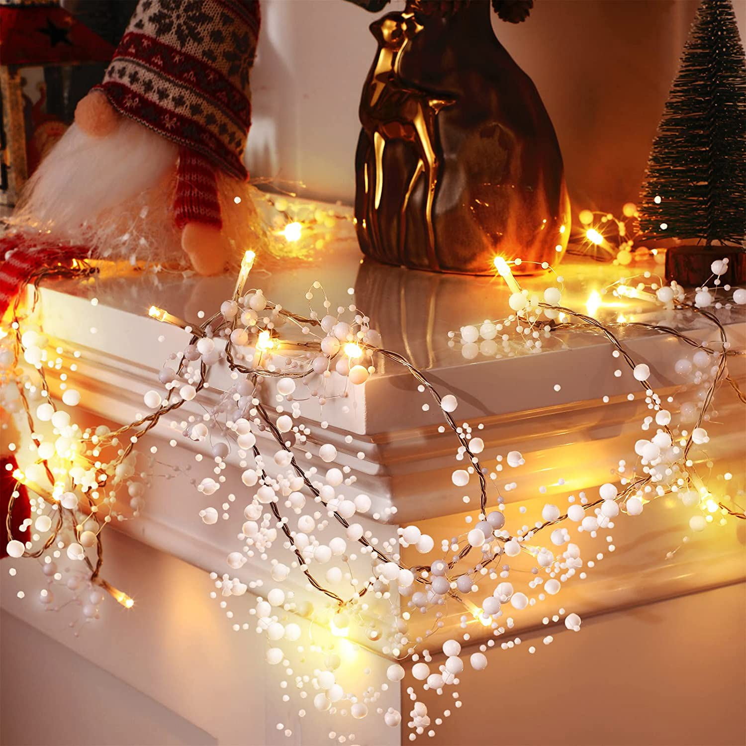 Christmas Lighted Berry Beaded Garland Xmas Tree Berry Garland Branch