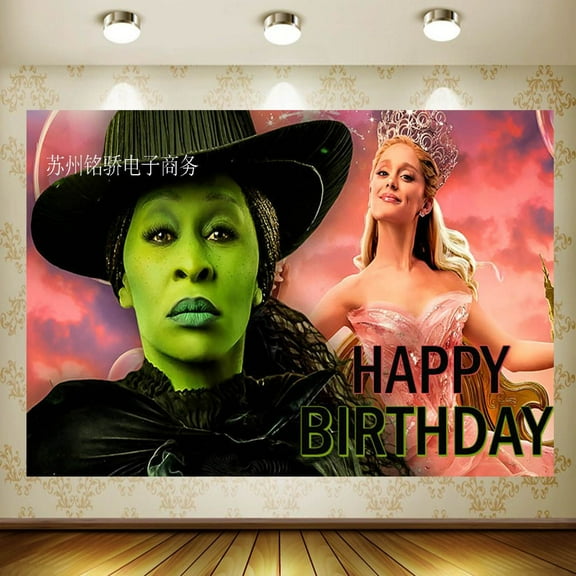 Pink and Green Birthday Backdrop Party Decorations, Witch Themed Happy Birthday Backdrop Banner Photo Booth Party Supplies Decorations