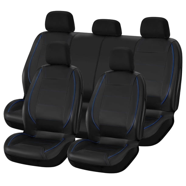 Cubre Asientos para Auto Juego 9 pzs Universales Cubre Asientos de Cuero PU Fundas para Asientos de Automovil Cubreasientos para Auto Resistente Al Agua Al Polvo Respirable Azul