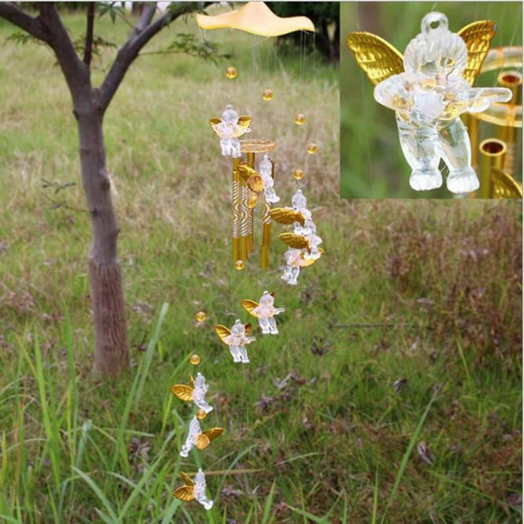 Peggybuy Angel Memorial Wind Chimes Aluminium Alloy 5 Tubes Swing Hanging for Yard Garden