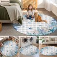 thumbnail image 6 of Summer Marine Life Round Living Room Rugs 5 ft, Watercolor Blue Starfish Ocean Bubble Gray Plaid Washable Area Rug with Non-Slip Sturdy Edge Binding Round Carpet for Entryway Kitchen Bedroom Bathroom, 6 of 9