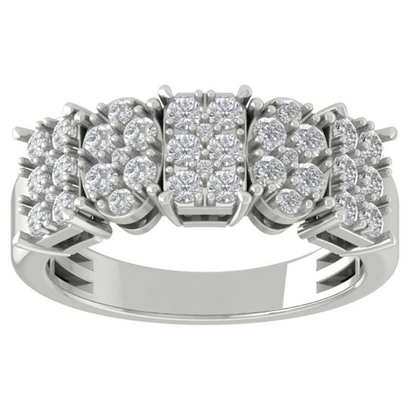 Araiya 10K White Gold Cluster Diamond Band Ring for Women (1 cttw, I-J Color, I2-I3 Clarity), Size 7