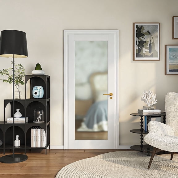 24" X 80"1-Lite Frosted Glass Door,  Interior French Door for Pantry,  Laundry,  Closet,  Bypass,  Pocket Door w/o Hardware,White