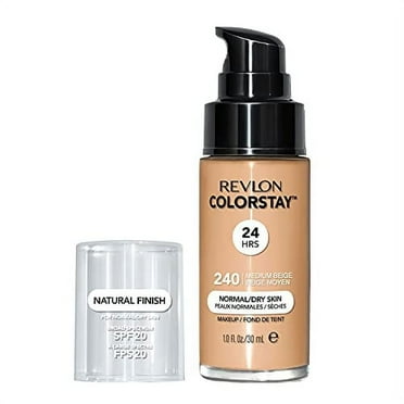 Revlon ColorStay Makeup for Normal/Dry Skin SPF 20, Longwear Liquid Foundation, with Medium-Full Coverage, Matte Finish, Oil Free, 240 Medium Beige, 1.0 oz