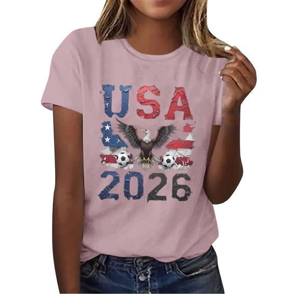 Levmjia Women’s USA Soccer Graphic Print Crew Neck Short Sleeve T - Shirt, Casual Cotton - Blend Stretch Top for Sports Fans & Daily Wear