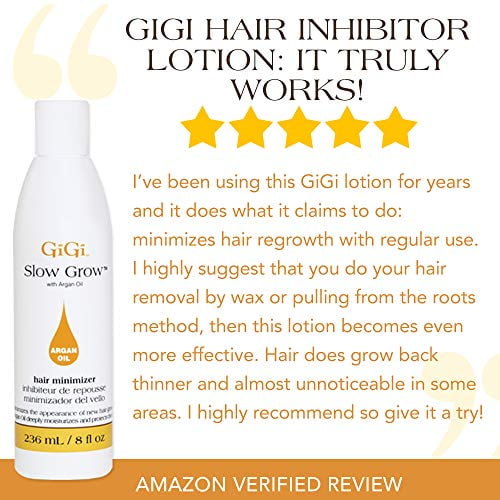 GiGi Slow Grow Hair Inhibitor Lotion with Argan Oil - Hair Regrowth  Minimizer, 8 oz 