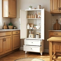 Yardi Yarda 72 Inch White Pantry Cabinet with 2 Drawers, Freestanding Kitchen Storage Cabinet with Adjustable Shelves, Heavy-Duty Organizer for Indoor, White