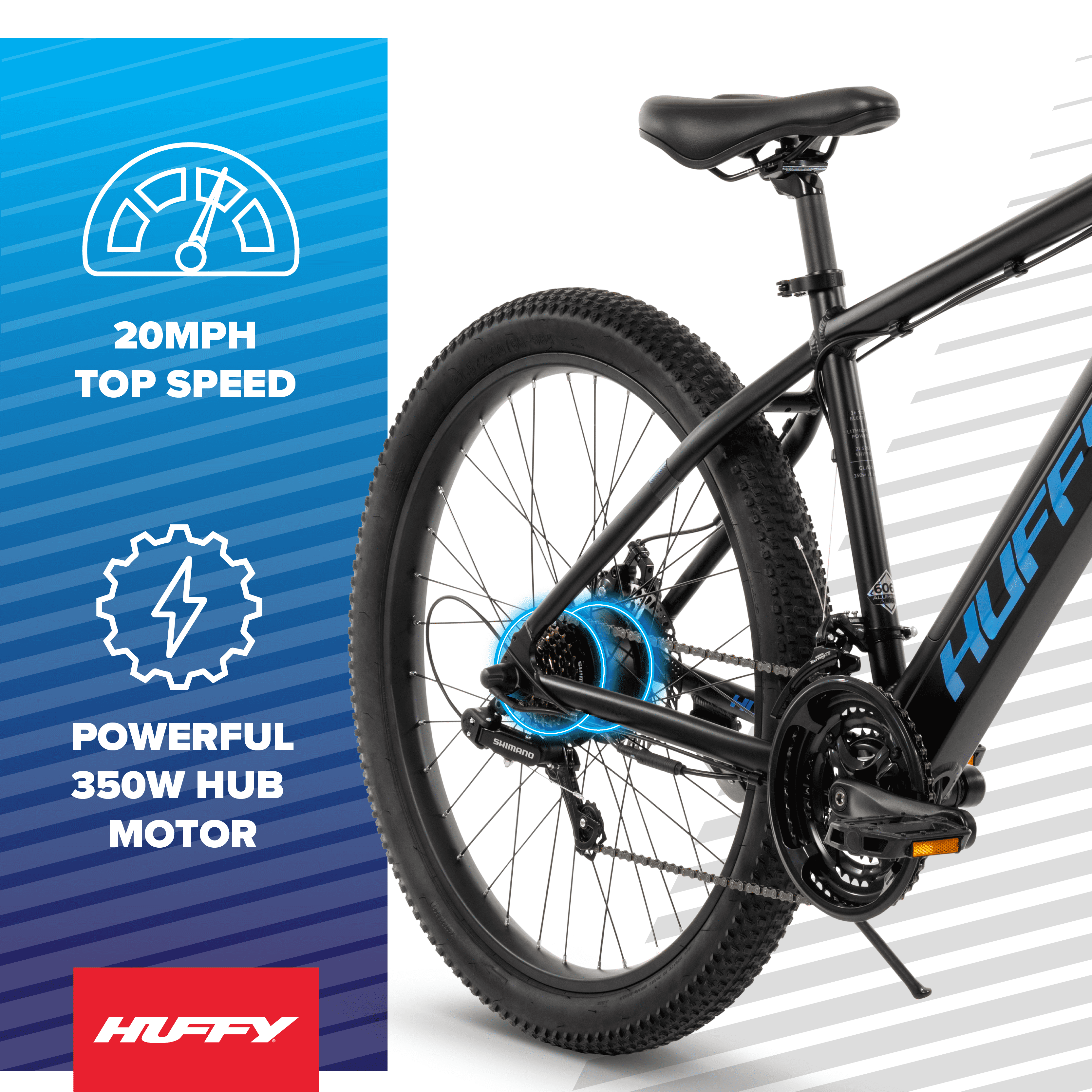 Huffy 27.5” Eventis 36V Electric Bike, Fits Riders 60”+, Black, Adult, Unisex