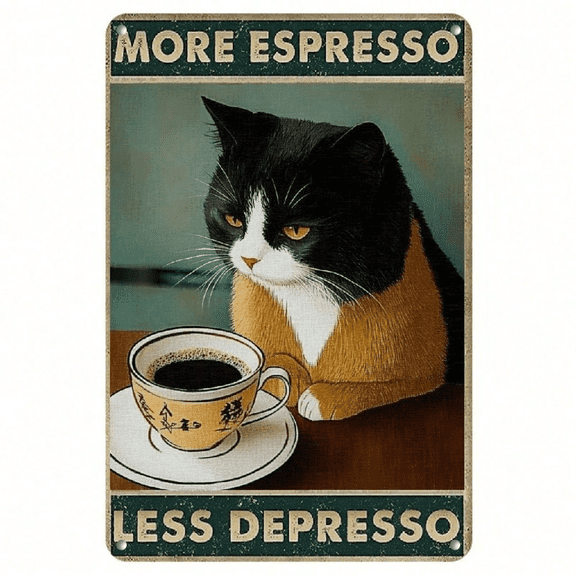 Vintage Metal Wall Art More Espresso Less Depression" Poster, Rustproof UV Resistant Unframed 2D Flat Decor