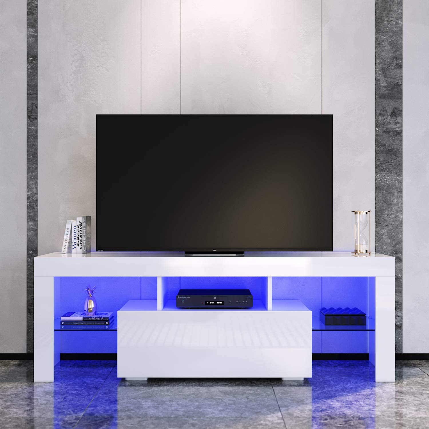 51" Wood High Gloss LED TV Stand Entertainment Furniture Center Console Cabinet 