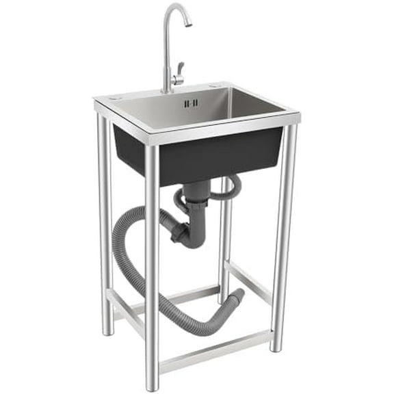 Stainless Steel Utility Sink, Free Standing Single Bowl Kitchen Sink with Faucet for Farmhouse, Bathroom, Bar, Laundry Room (17.7 X 16 X 29.5 inch)