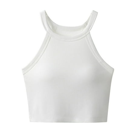 ShomPort Womens Sports Bra Athletic Cropped Tops Summer Trendy Knit Ribbed Yoga Tank Tops with Built in Bra