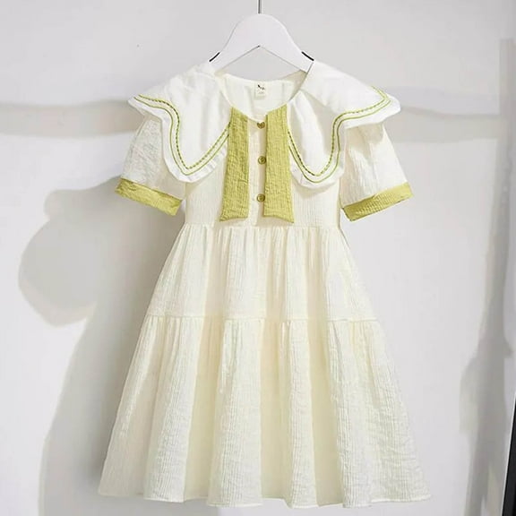 Short Sleeve Dresses for Big Girls Size 4-17 Juniors Teens Cute Lightweight Color-Block Doll-Collar A-Line Vacation Midi Dress