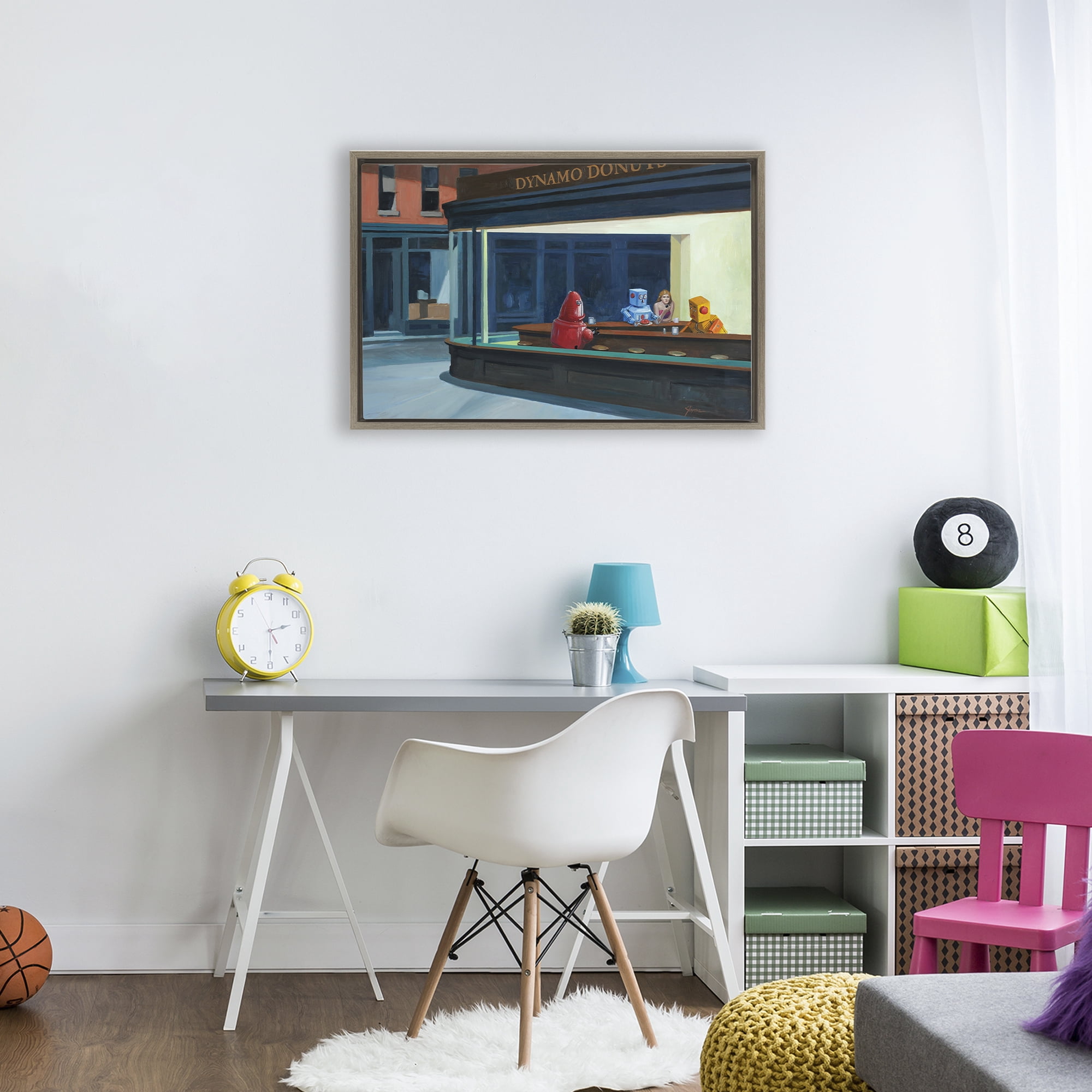 Stupell Industries Robots in Donut Shop Brown Framed Floater Canvas Wall Art, design by Eric Joyner