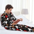 thumbnail image 6 of Naloa Houndstooth Green Red Men’s Pajamas Set - Long Sleeve Button Down Sleep Shirt and Pajama Bottoms Sleepwear Set-, 6 of 7