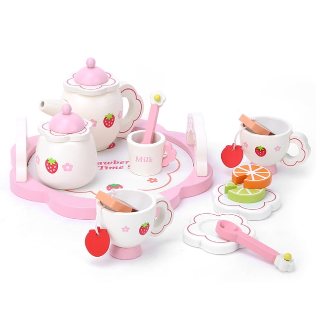 Teaware Toy, Wooden Role Play Toy, Tasteless For Kids Baby Pink Teaware