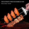 thumbnail image 2 of 3 Way Grill Skewers, 3 Prong Stainless Steel Skewers For Grilling, Metal Barbecue Skewers Grilling Fork With Push Bar Slider and Storage Bag, 2 of 5