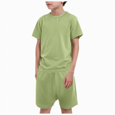 NIEWTR Kids Summer Outfit Boys Girls Athletic 2-Piece Set Quick Dry Tee & Elastic Shorts Everyday Loungewear 3T-9T(A-Green 3-4 Years)