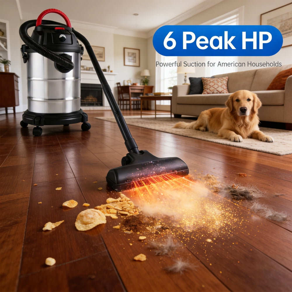 FFZ Wet Dry Vac, 8 Gallon, 6 Peak HP, 3 in 1 Shop Vacuum with Blowing Function, Wet/Dry Vacuum to Clean Floor, Upholstery, Gap, Car, Black