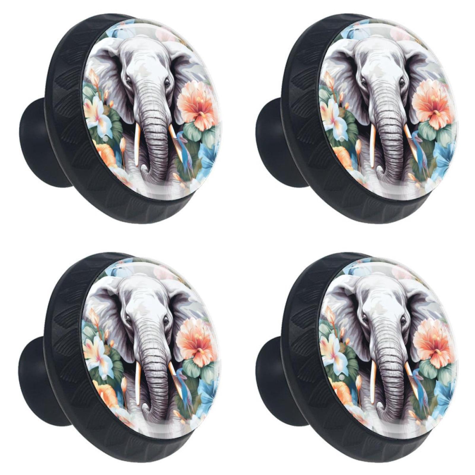 4 Pcs Elephant Knobs for Kitchen Cabinet Cupboard Dresser Bookcase Drawer Pulls Handles Round Home Decor