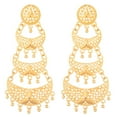 thumbnail image 1 of Efulgenz Indian Jewelry Traditional Gold Tone Filigree Big Chandbali Layered Dangle Earrings for Women, 1 of 4