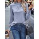 thumbnail image 5 of Camiseta de Larga con Cuello Alto y Ojales para Mujer, Elegante, Informal, , de Negocios, Elástica, con Aberturas Azul L, 5 of 9