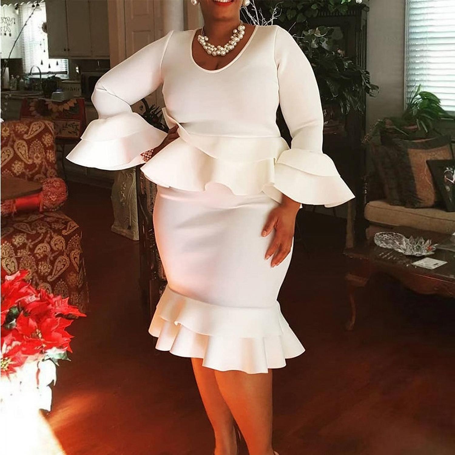 konstruktion amerikansk dollar efterklang Byte Legend Women Plus Size Dress White Knee Length Dress O Neck Long  Sleeve High Waist Dress - Walmart.com