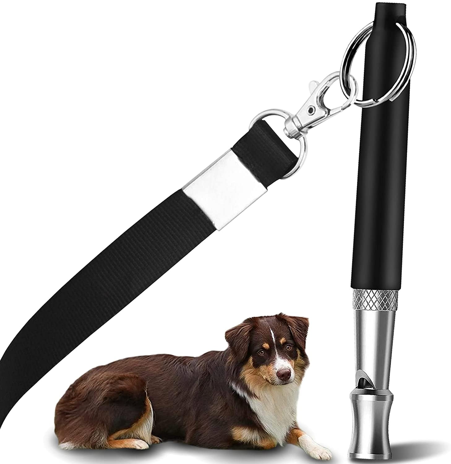 Dog Whistle with Free Lanyard, Adjustable Frequencies Ultrasonic Stainless Steel, Effective Way of Training, Dog Whistles to Stop Barking (Black)