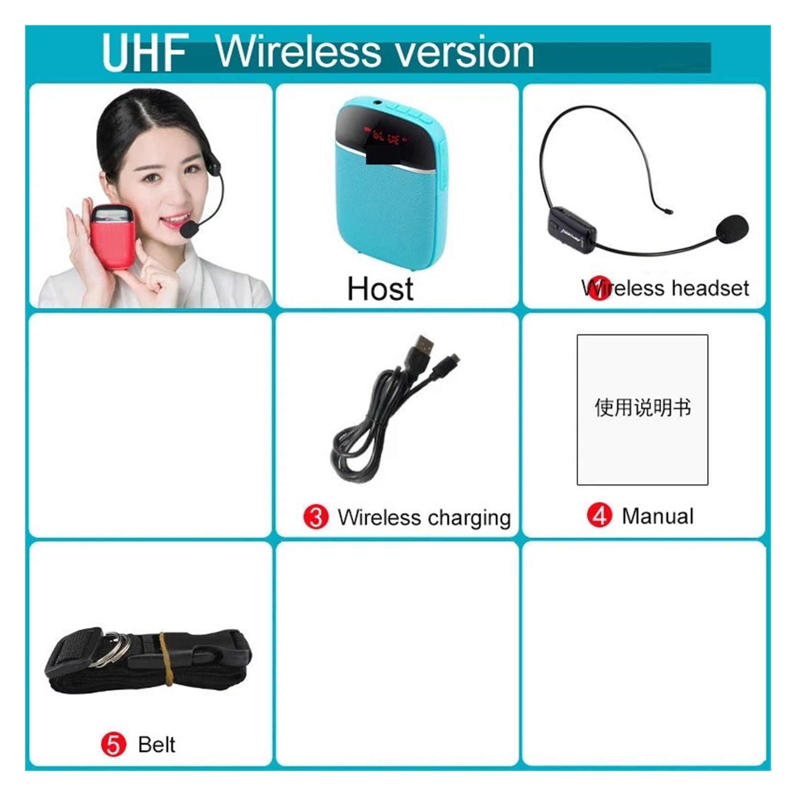 10W Wired/UHF Wireless Mini Fashion Microphone Guide Headset Teaching Lecture Dedicated Portable Amplifier ,Powerful Voice Amplifier