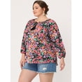 thumbnail image 3 of Blufloral suelcon cuello anudado y mangas 3/4 pamujer de talgrande Negro 4XL, 3 of 5