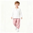 thumbnail image 2 of oelaio Toddler Baby Kid Fall Winter Clothes 2 Piece Outfit Long Sleeve Henley Shirt and Cinch Bottom Pants Set Boys Girls Casual Sweatsuit Sets Pink 7 Years, 2 of 7