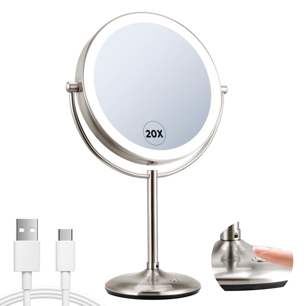 Espejo de maquillaje VORREMIRR de 9" recargable con luz y aumento 1X/20X