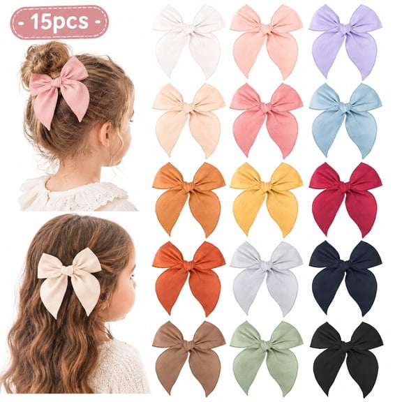 Big Polyester Girls Hair Bows with Alligator Clips, 5.3 Inch Handmade Lightweight Neutral Color Hair Bow Accessories for Daily School Photo Use