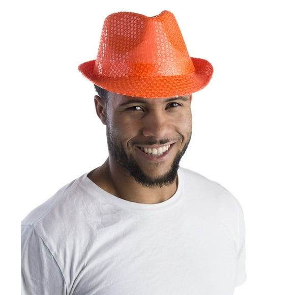 Sombrero Fedora Dress Up America con lentejuelas para adultos color naranja