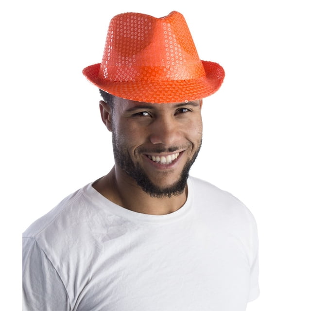 Sombrero Fedora Dress Up America con lentejuelas para adultos color naranja