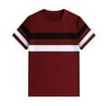 thumbnail image 6 of YLSDY Fashion Men's Color Block Short Sleeve Tee Shirts Casual Crewneck T Shirt Trendy Summer Tops Fashion Stripes Casual Tops Regular Fit Athletic Tees Wine XXL, 6 of 8