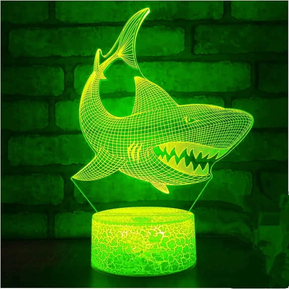 YSITIANNA 3D Shark Fish Night Light led Lamp Illusion 7 Color Changing Touch Switch Table Desk Decoration Lamps Birthday Gift Acrylic Base USB Cable Toy STNL#1713