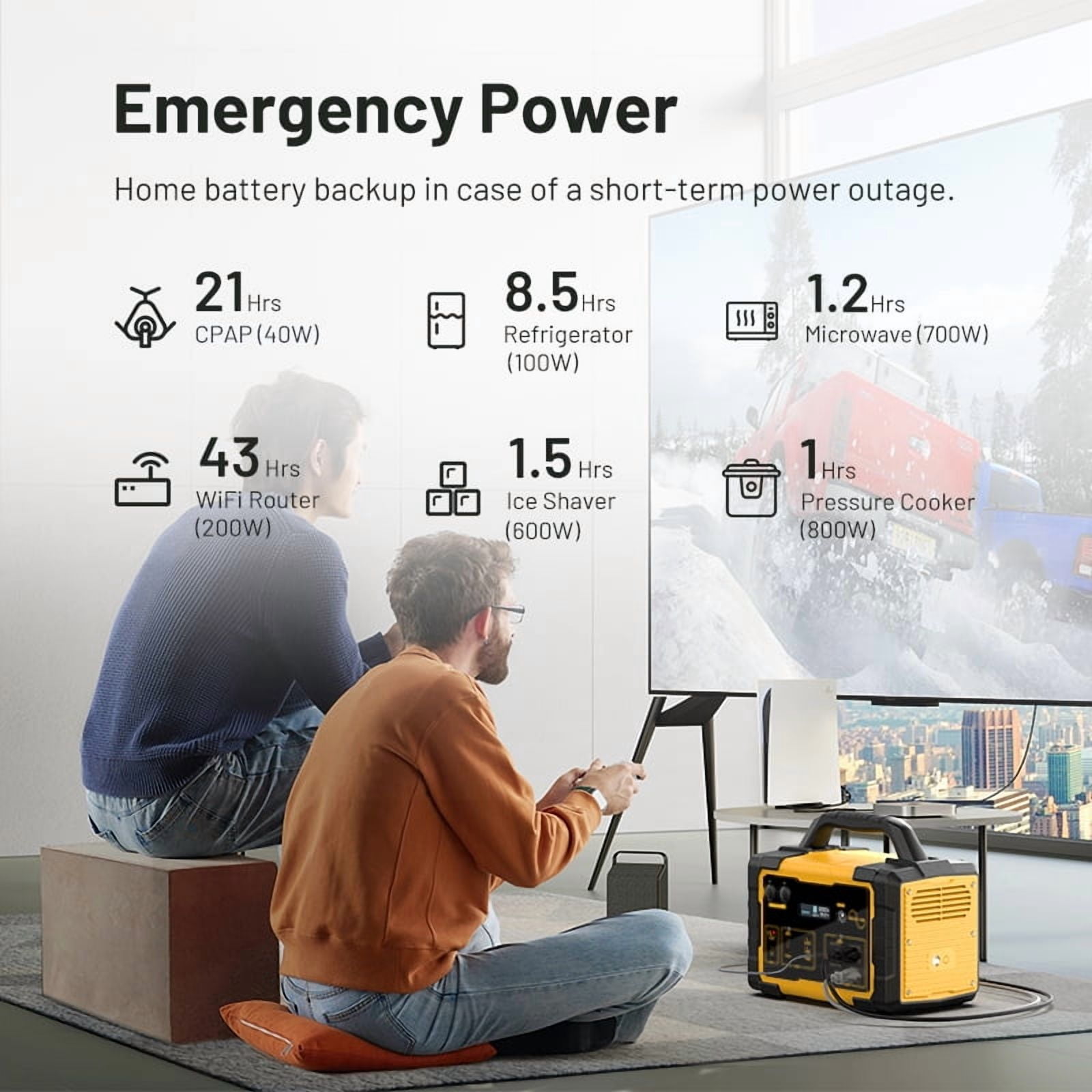 1000W Portable Solar Generator, 1024Wh LiFePO4 Battery Power Station with 120V AC Outlets, Backup Power Supply for Camping, Outdoor Travel, RV, and Home Emergency-Yellow