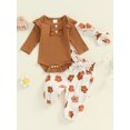 thumbnail image 2 of FEORJGP Toddler Baby Girls 3Pcs Casual Outfits 0 3M 6M 12M 18M Infant Long Sleeve Ribbed Rompers Solid Crew Neck Jumpsuits + Floral Pants + Headband SCute Comfy Sweet Clothes for Spring Fall, 2 of 7