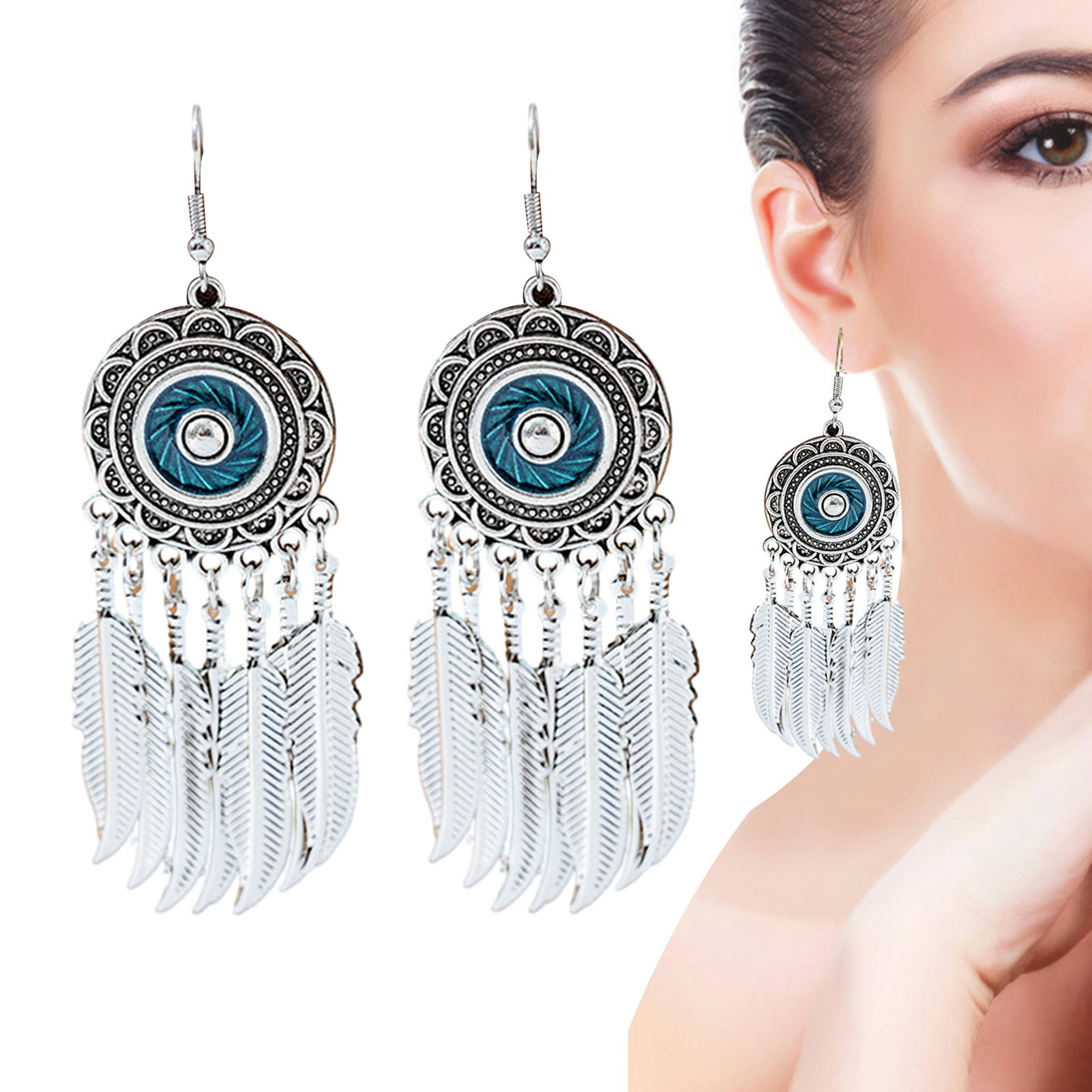 vnanda Feather Earrings 1 Pair Retro Bohemia Style Hook