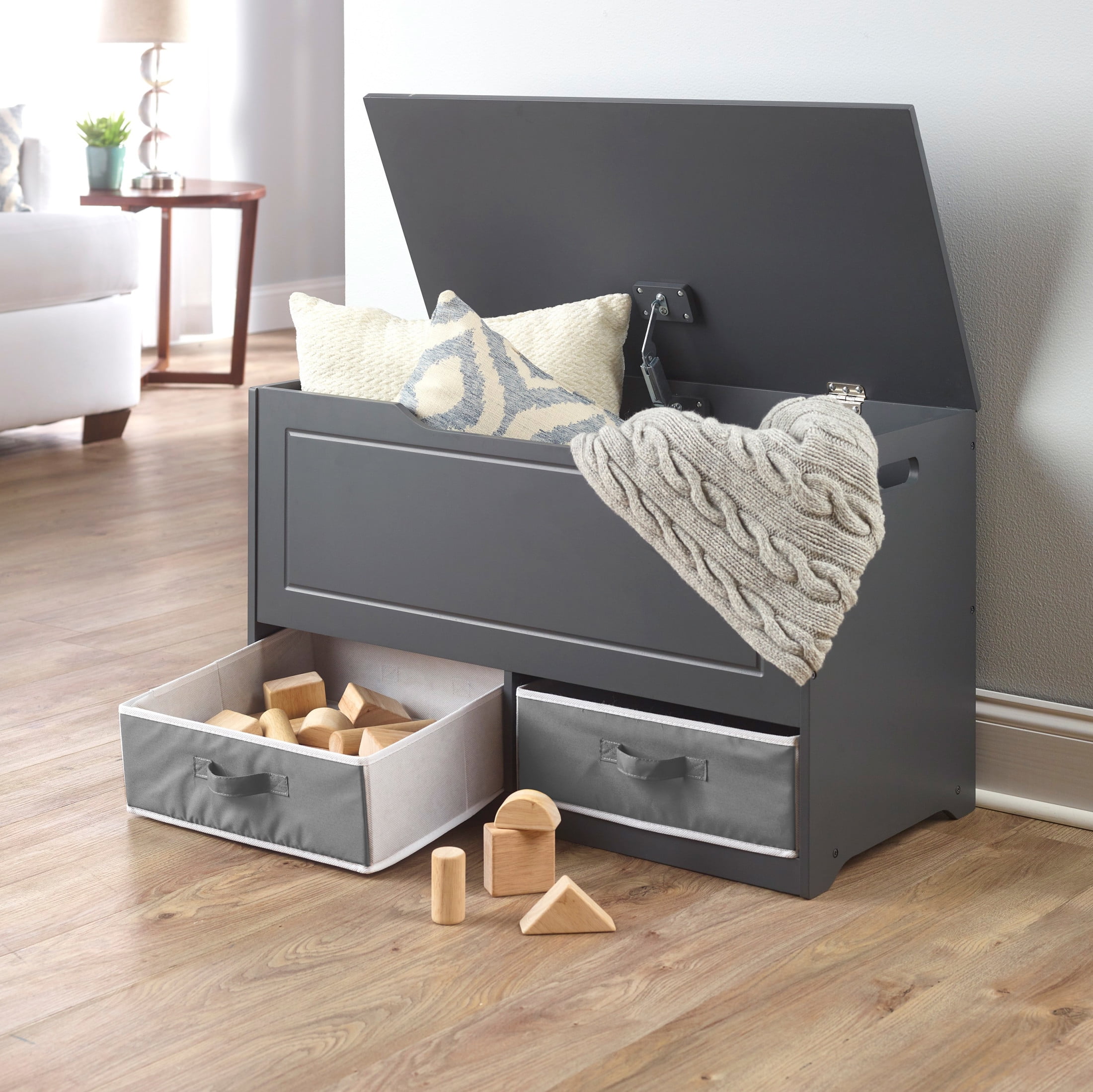 Badger Basket Children's Wooden Up & Down Toy Box and Storage Bench 3.8 Cu ft. - Charcoal