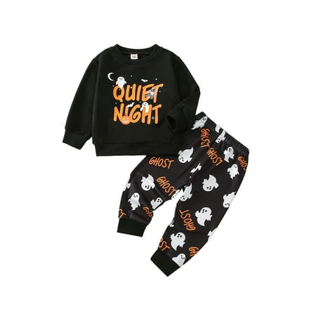 

Jkerther Toddler Baby 2PCS Halloween Outfits Long Sleeve Cute Ghost Letter Pullovers + Long Pants Set