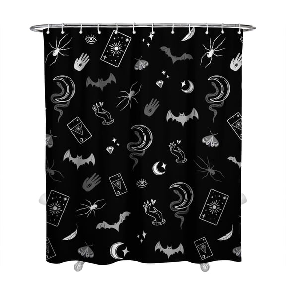Fabric Shower Curtain with Celestial Gothic Patterns, Astral Moon and Star Design, Dark Aesthetic Sunburst Constellation Theme, Waterproof Curtain 72x84 for Bathroom, Includes Hooks