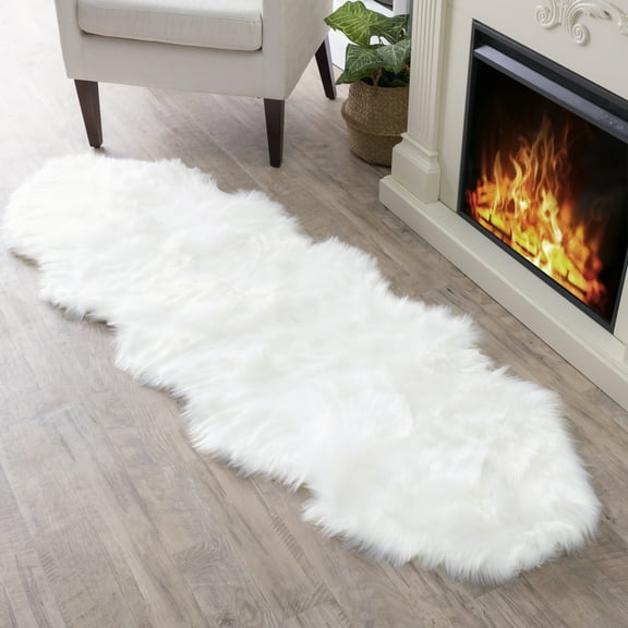 Walk on Me Faux Fur Area Rug Luxuriously Soft and Eco Friendly, 2' x 6', White