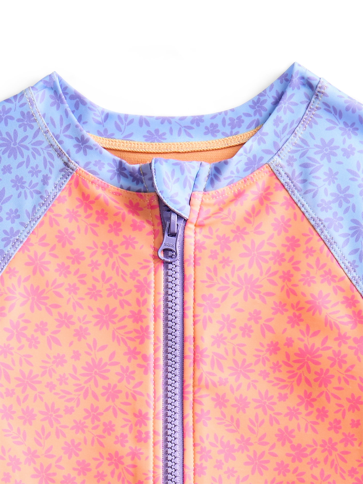 Wonder Nation Girls Zip Up Rash Guard One Piece Swimsuit with Long Sleeves, Sizes 4-18